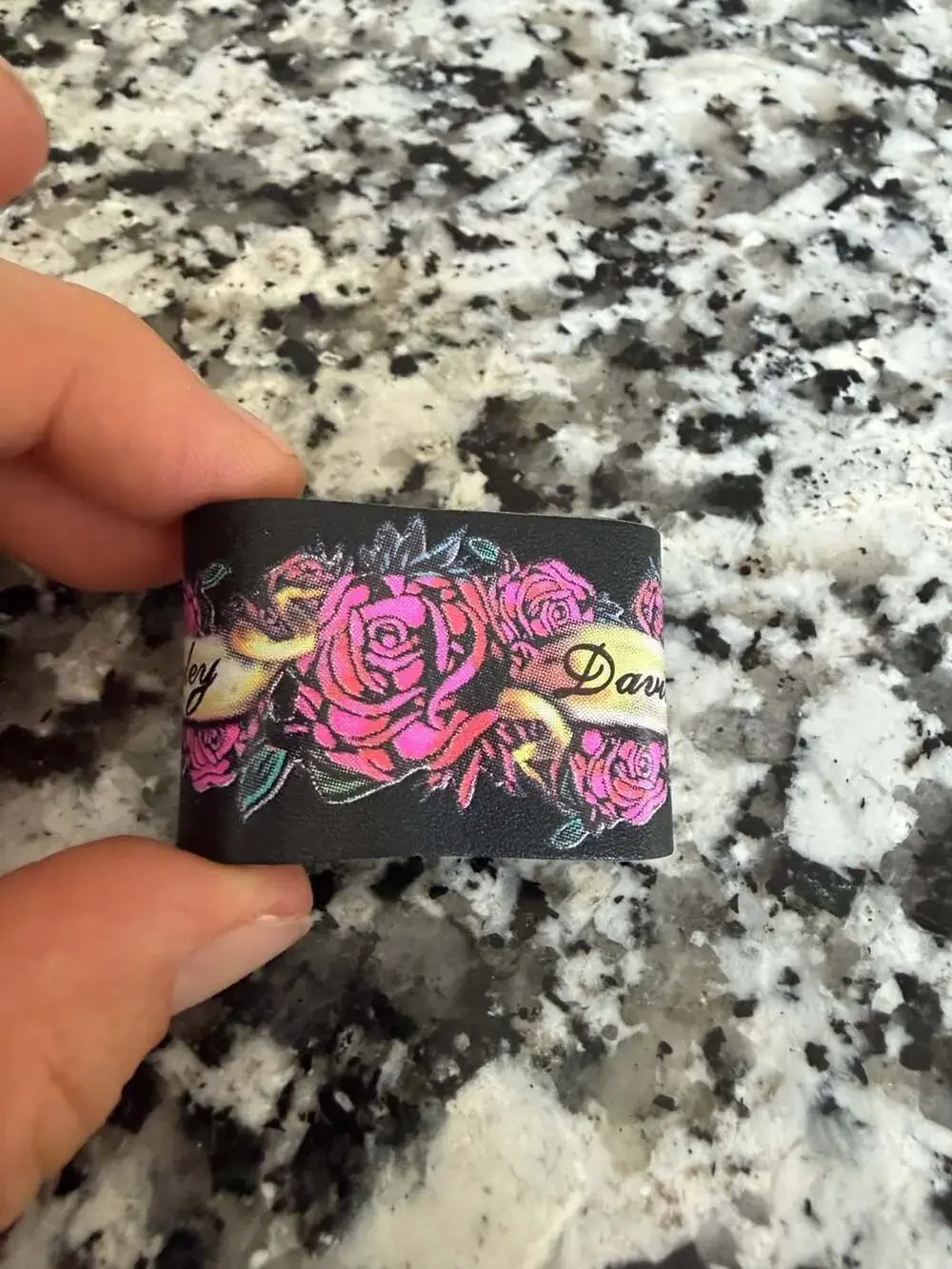 Ed Hardy Harley-Davidson Leather Snap Cuff Bracelet with Floral Graphic
